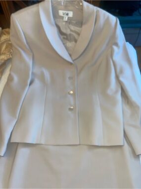 Le Suit Women's Cream beige Tailored Blazer shawl Collar & skirt suit size 16